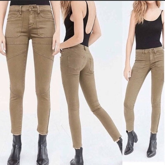 Urban Outfitters BDG Moto Style Olive Green Ankle Zip Skinny Jeans - Picture 8 of 8